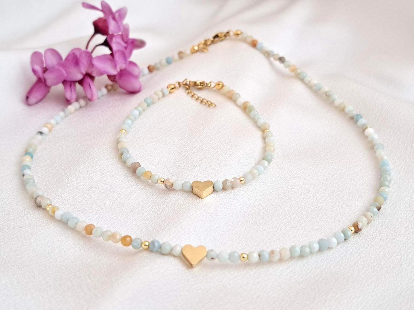 гравиран ръчно изработен сет колие и гривна подарък