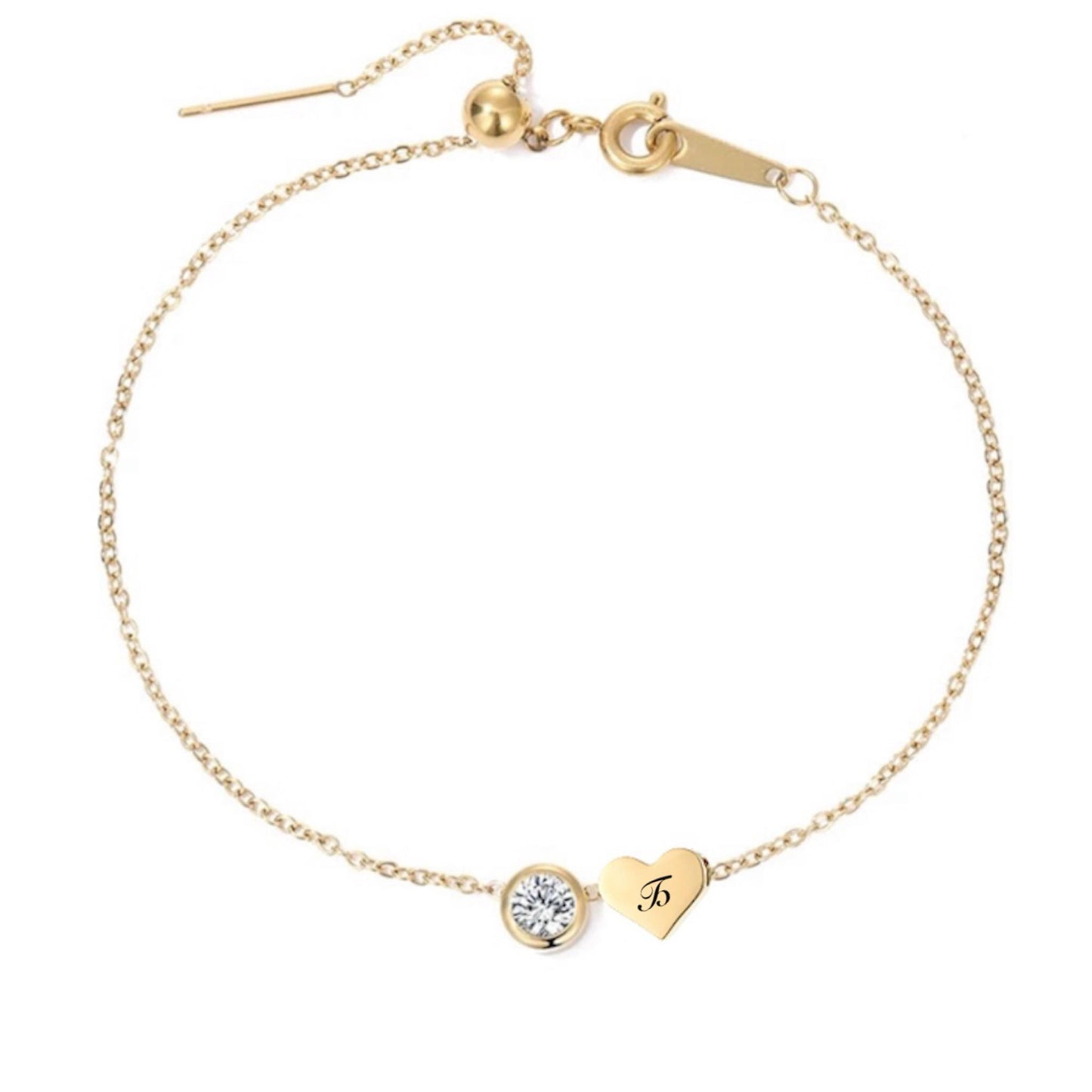 гравирана гривна за глезен със сърце и камък подарък