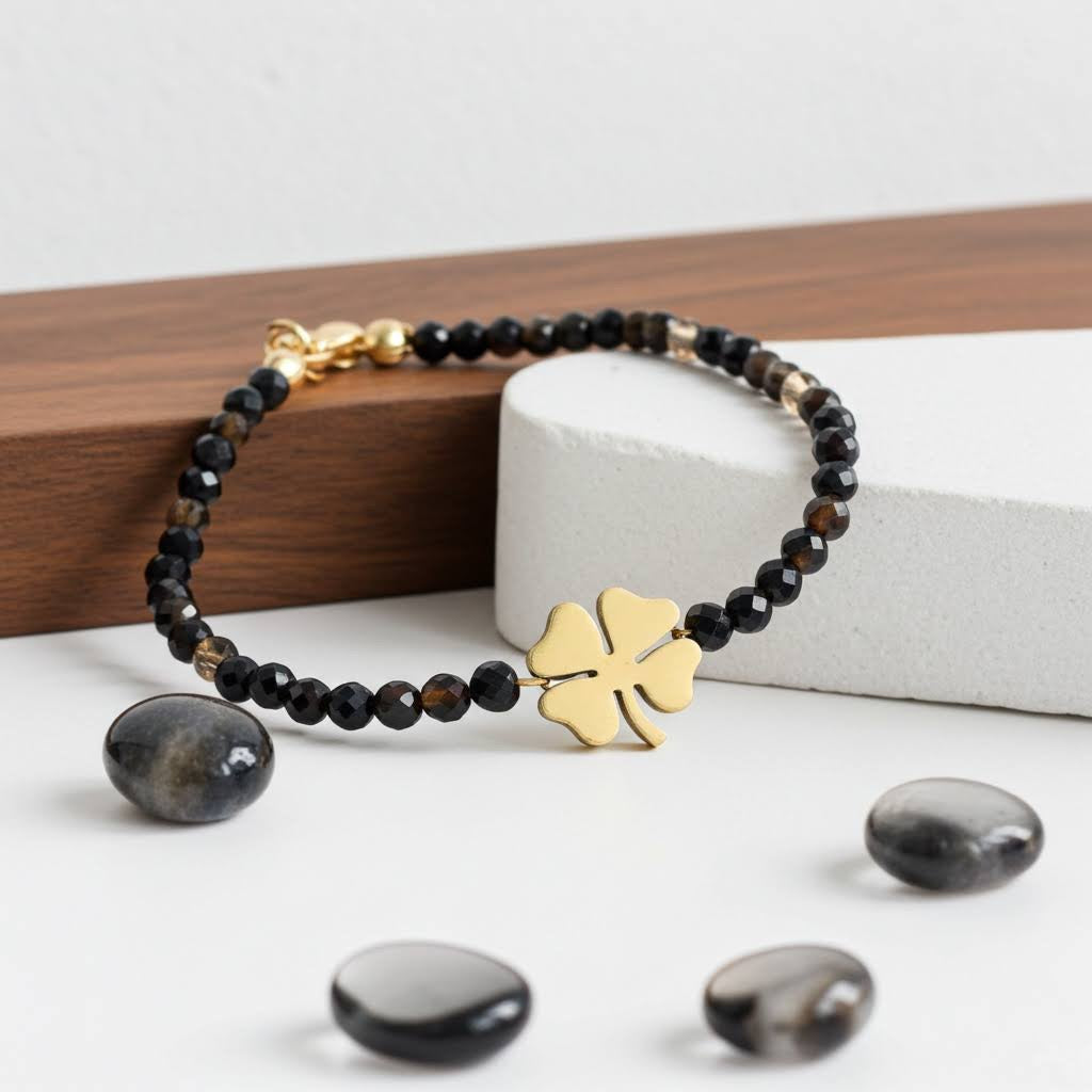 гривна с детелина и черен ахат подарък